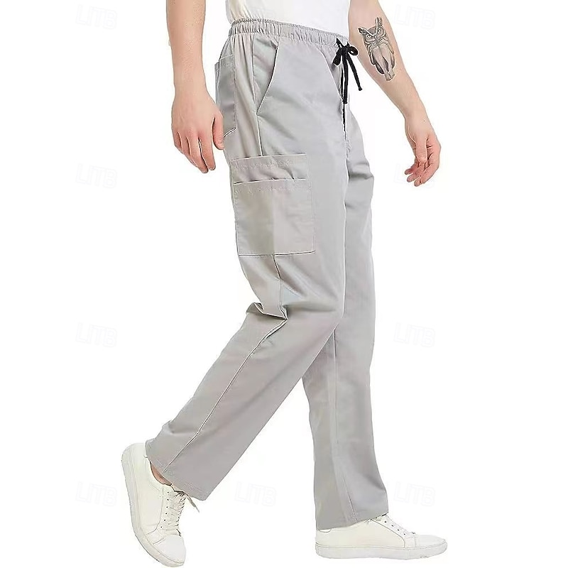 Men's Cargo Pants Trousers Drawstring Elastic Waist Multi Pocket Plain Wearable Outdoor Daily Camping & Hiking Fashion Classic Black Khaki