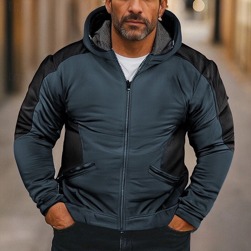 Men's Hoodie Full Zip Hoodie Royal Blue Blue Brown Dark Gray Hooded Color Block Patchwork Pocket Sports & Outdoor Daily Holiday Polyester Streetwear Basic Casual Spring Fall Clothing Apparel Hoodies4