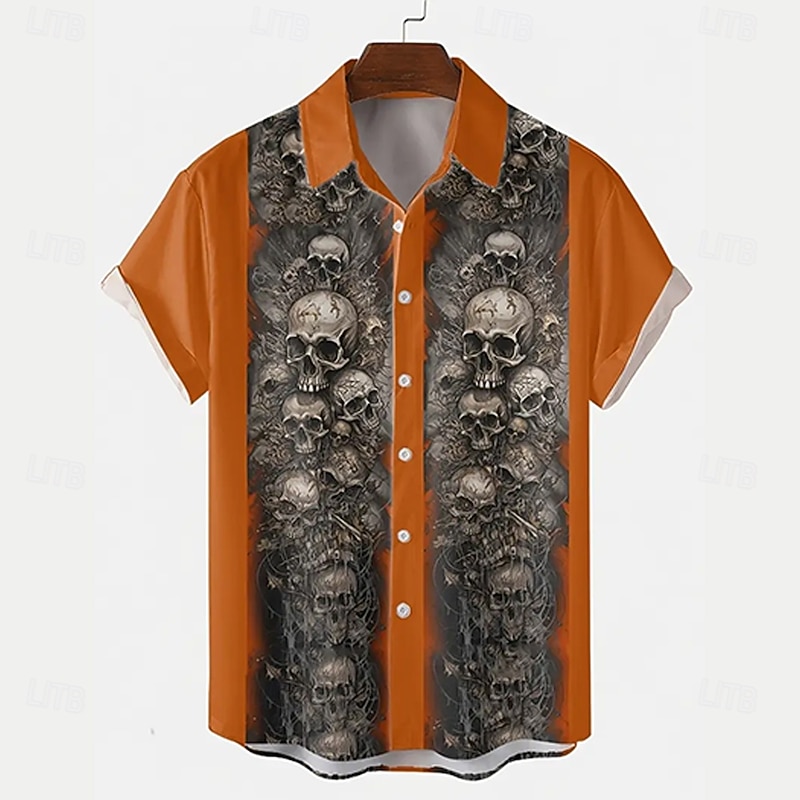 Halloween Men's Halloween Costumes Skulls Shirt Summer Shirt Button Up Shirt Short Sleeve Dark Gothic Style Outdoor Vacation Dailywear Summer Spring Turndown 3D Print Collared Shirts Front One Pocket