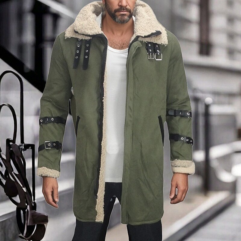 Men's Winter Jacket Sherpa Jacket Vacation Daily Thermal Warm Pocket Fleece Winter Plain Fashion Streetwear Lapel Long Black Red Brown Green Gray Jacket3