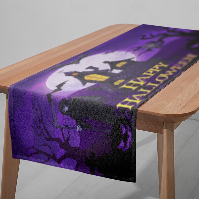 Purple Halloween Table Runner - Digital Printed Rectangular Tablecloth 33x180cm for Restaurant Banquet & Party Decor