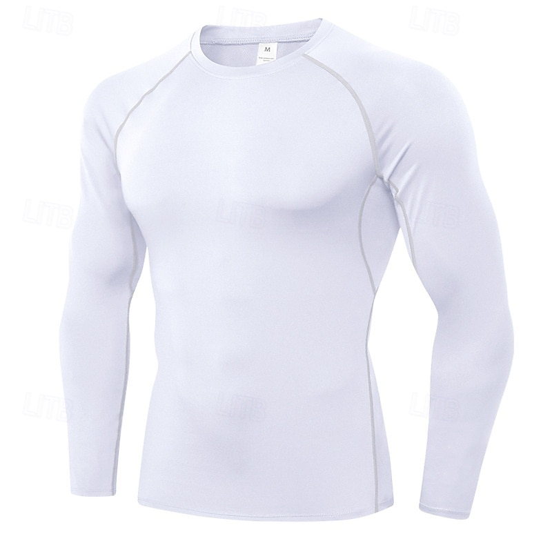 Men's Compression Shirt Workout Base Layer Workout Tops Long Sleeve Top Athleisure Fall Solid Colored Quick Dry Gym Basketball Athletic Sportswear Activewear Black White Dark Red3