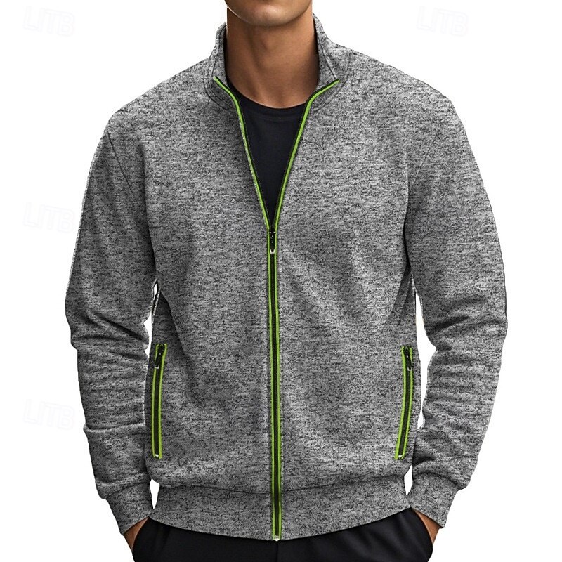 Men's Sweatshirt Fleece Sweatshirt Full Zip Sweatshirt Army Green Burgundy Light Grey Dark Gray Standing Collar Plain Zipper Sports & Outdoor Casual Daily Streetwear Cool Sportswear Fall & Winter4