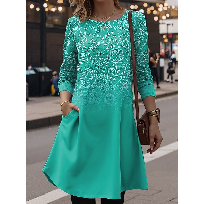 Women's Mini Dress T Shirt Dress Tee Dress A Line Dress Vacation Casual Daily Date Regular Fit Ombre Graphic Geometric Long Sleeve Crew Neck Red Royal Blue Emerald Green Purple Summer Spring Fall4