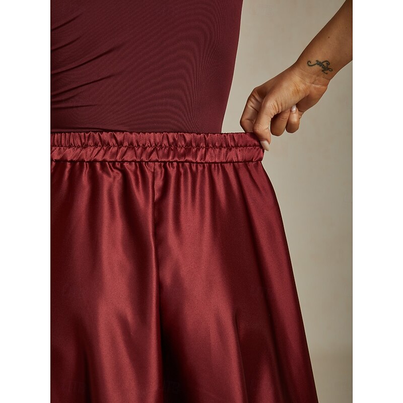 Women's Skirt Elegant Vintage Fashion Maxi Mid Waist Skirts Ruched Pleated Pocket Micro-elastic New Year Party Evening Wear Wine Red Spring 100% Polyester4