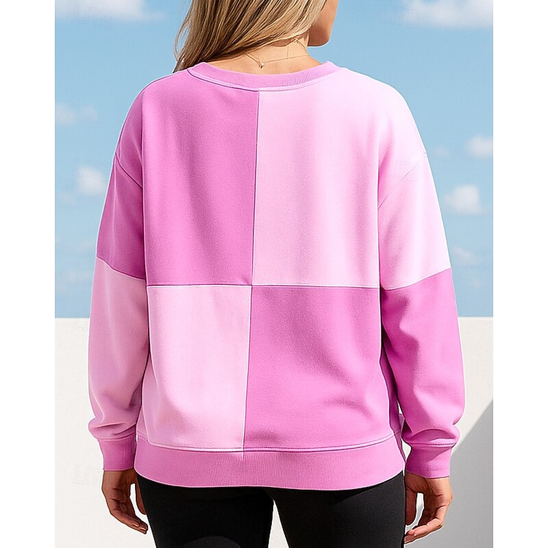 Women's Pullover Sweatshirt Casual Tops Buttons Long Sleeve Top Athleisure Fall Patchwork Lightweight Workout Outdoor Training Sportswear Activewear Pink Blue Green2