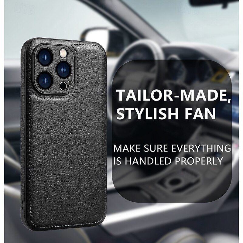 Phone Case For 16 15 14 Pro Max Plus 16e 13 Pro Max Back Cover Shockproof Retro TPU PU Leather4