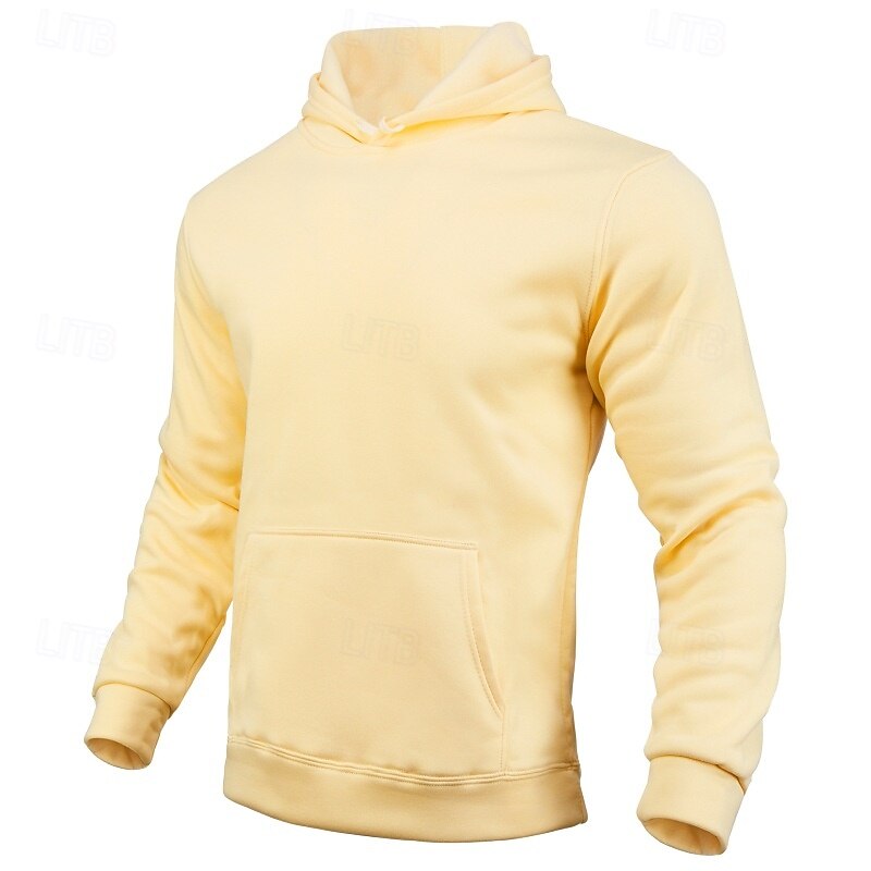 Men's Hoodie Pullover Fleece Hoodie Fleece lined Hoodie Black White Yellow Pink Red Hooded Plain Pocket Sports & Outdoor Casual Daily Streetwear Cool Sportswear Fall Winter Clothing Apparel Hoodies2