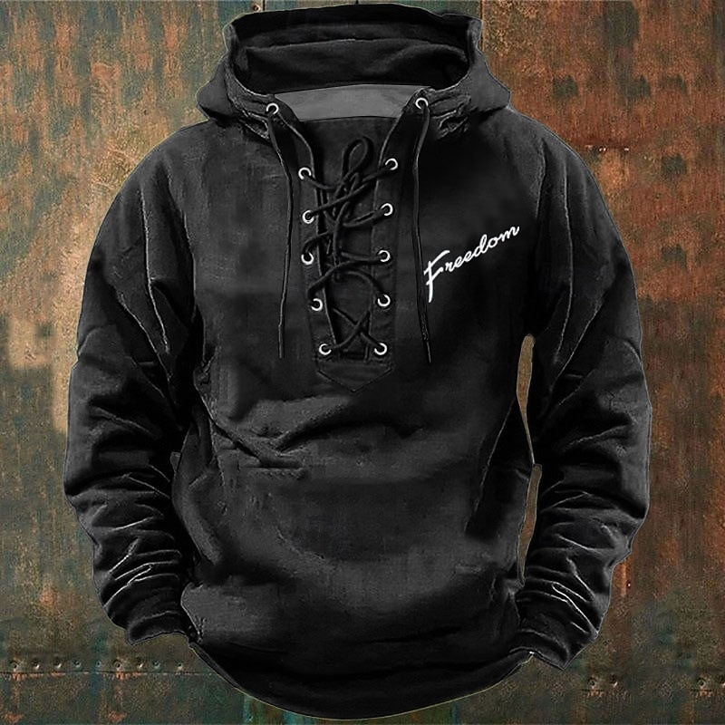 Men's Freedom Slogan Hoodie Sweatshirt Stylish Vintage Retro Hooded Outdoor Streetwear Black Blue Drawstring Fall Winter Designer4