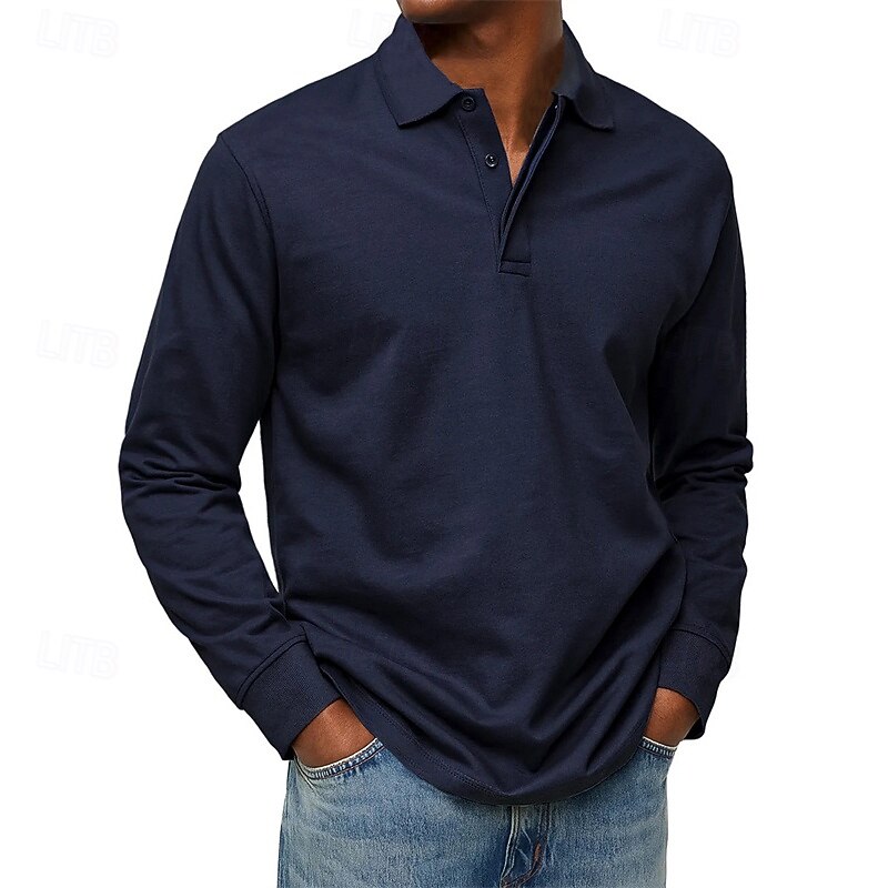 Men's Golf Shirt Golf Polos Shirts Work Casual Lapel Long Sleeve Basic Modern Plain Buttons Spring Fall Regular Fit Black White Red Navy Blue Blue Purple Golf Shirt2