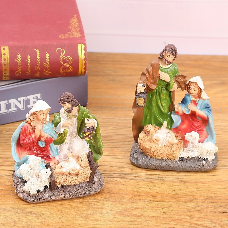Christmas Nativity Scene Figurines, Resin Holy Family Mary, Joseph, Baby Jesus, Religious Christmas Decor, Nativity Manger Figurines