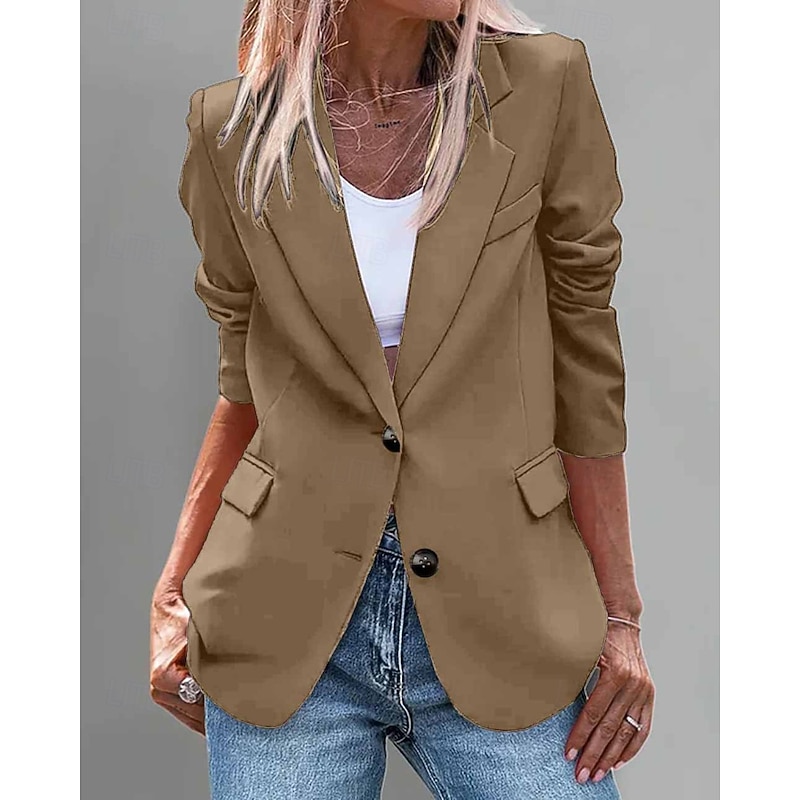 Women's Blazer Comfortable Pocket Buttons Fashion Plain Street Holiday Single Breasted Regular Turndown Regular Fit Long Sleeve Outerwear Black Wine Navy Blue Fall