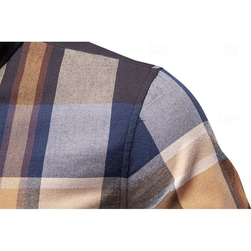 Men's Shirt Brown Long Sleeve Plaid Shirt Collar School Formal Buttons Clothing Apparel Vintage Daily Lattice3