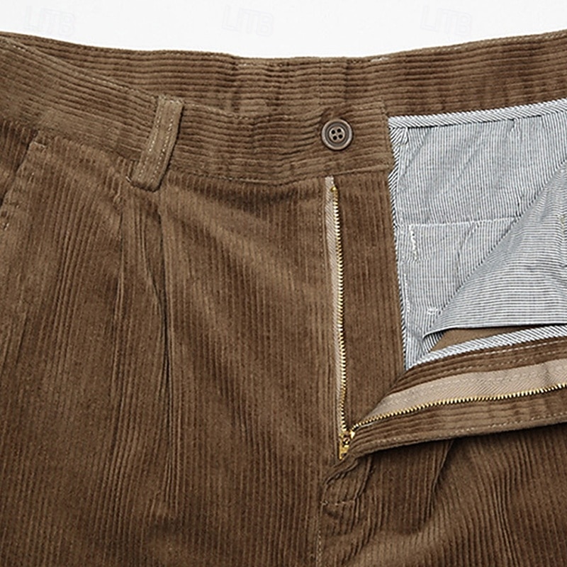 Men's Dress Pants Corduroy Pants Trousers Chinos Pocket Buttons Plain Comfort Formal Party Work Fashion Classic Style Black Navy Blue Micro-elastic3