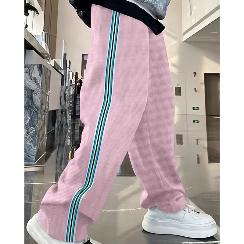 Men's Sweatpants Trousers Straight Leg Sweatpants Drawstring Pocket Elastic Waist Striped Comfort Sports Outdoor Daily Fashion Casual Dark Brown Black Micro-elastic