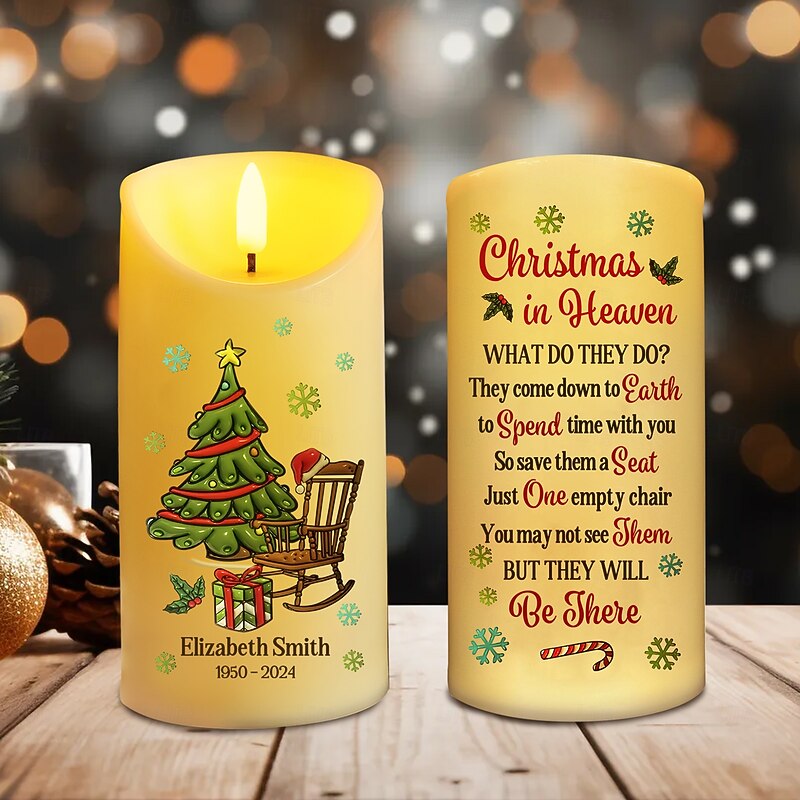 Personalized Memorial LED Candle Custom Text Sympathy Christmas Gifts For Loss Of Loved Ones,Memory Elegant Keepsake Light for Bedroom Home Decor Tribute Display