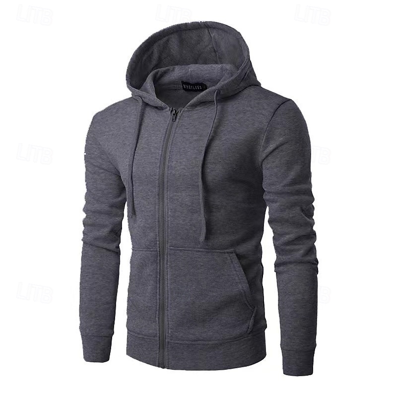 Men's Hoodie Full Zip Hoodie Black White Red Navy Blue Blue Hooded Plain Zipper Pocket Sports & Outdoor Casual Daily Streetwear Cool Sportswear Spring &  Fall Clothing Apparel Hoodies Sweatshirts3