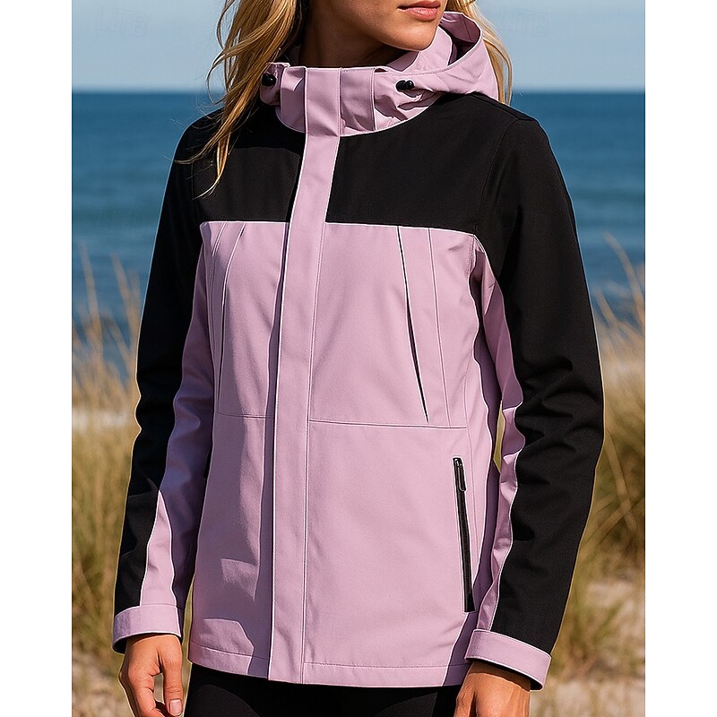 Women's Windbreaker Softshell Jacket Hiking Jacket Outdoor Waterproof Windproof Hiking Outfits Hiking Clothes Spring Autumn / Fall Top Camping / Hiking / Caving Running Patchwork Dark Pink Black White3