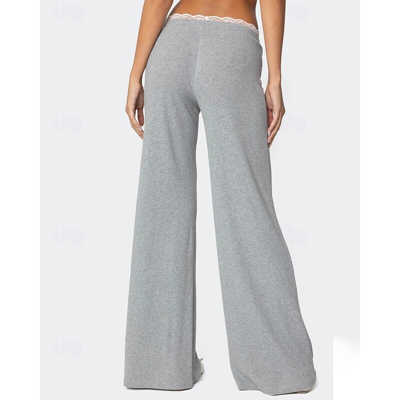 Women's Active Fashion Blouse Pants Sets Long Sleeve V Neck Color Block Lace Patchwork Outdoor Going out Black Pink Light Grey Fall Regular Fit3