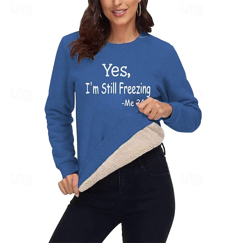 Women's Pullover Sweatshirts Letter Streetwear Casual Sherpa Fleece Long Sleeve Crew Neck Regular Tops Street Going out Print Black Yellow Pink Red Blue Winter4