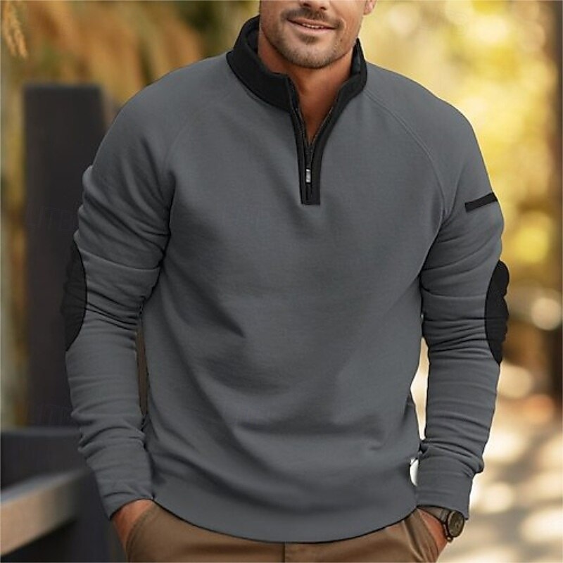 Men's Sweatshirt Pullover Hoodie Sweatshirt Pullover Quarter Zip Sweatshirt Black Light Grey Dark Gray Standing Collar Plain Patchwork Sports & Outdoor Casual Daily Streetwear Cool Sportswear Spring2