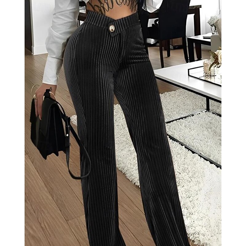 Women's Wide Leg Corduroy Pants Streetwear Stylish Full Length Natural Plain Elastic Waist Comfortable Street Holiday Weekend Rust Navy Black Green Fall Winter Regular Fit4
