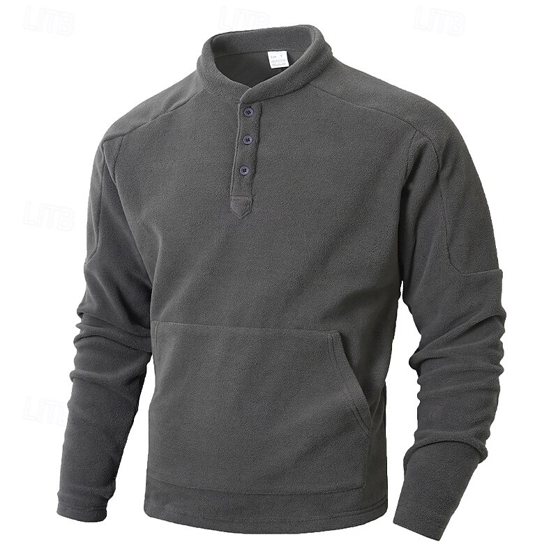 Men's Sweatshirt Fleece Sweatshirt Button Up Hoodie Black Dark Green Khaki Coffee Gray Standing Collar Plain Patchwork Sports & Outdoor Casual Daily Streetwear Cool Sportswear Fall Winter Clothing2