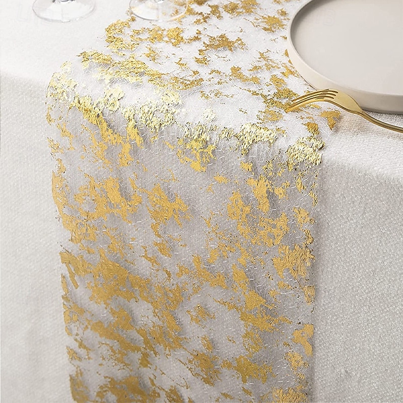 Hot-Pressed Gold Foil Table Runner – European Light Luxury Style Table Flag for Holiday Parties, Weddings, and Gift Packaging Decoration