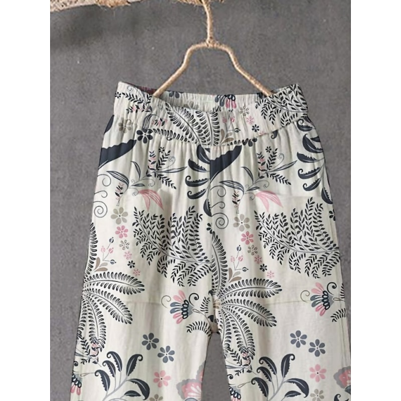 Women's Chinos Pants Trousers Streetwear Casual Full Length High Waist Floral Elastic Waist Print Breathability Comfortable Stretchy Vacation Street Daily Wear Beige Summer Spring Fall Regular Fit3
