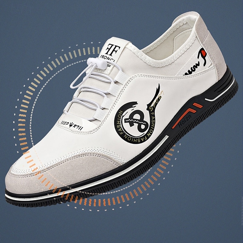 Men's White Sporty Sneakers with Graphic Print – Comfortable Casual Lace-Up Shoes for Urban Wear, Weekend Activities and Fashionable Outings2
