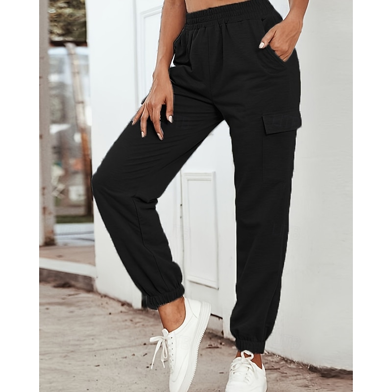 Women's Cargo Pants Slacks Streetwear Casual Full Length Natural Plain Pocket Elastic Waist Comfortable Street Holiday Daily Wear Grey Black Army Green Fall Regular Fit3