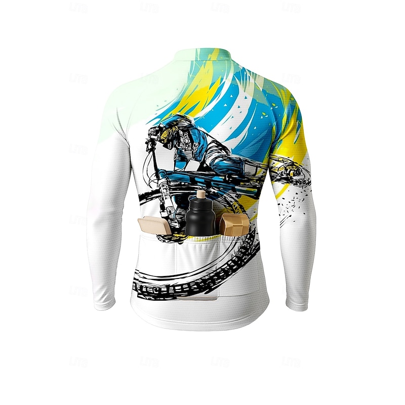 Men's Men Tops Cycling Jersey Graphic Bicycle Long Sleeve Bike Jersey Top with 3 Rear Pockets Sun Sun Protection Sunscreen Quick Dry Sports Blue Clothing Apparel2