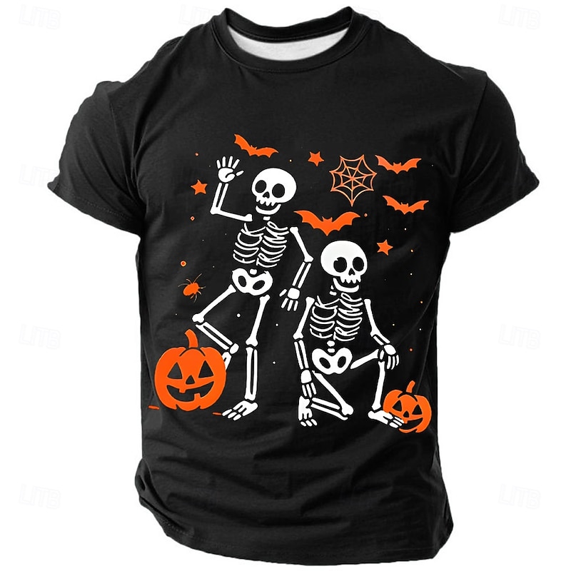 Halloween Men's Skull Pumpkin T Shirt Short Sleeve T shirt 3D Print Crew Neck Shirt Exaggerated Designer Horror Party Street Club Black Blue Green Summer Spring All Seasons Clothing Apparel S M L XL