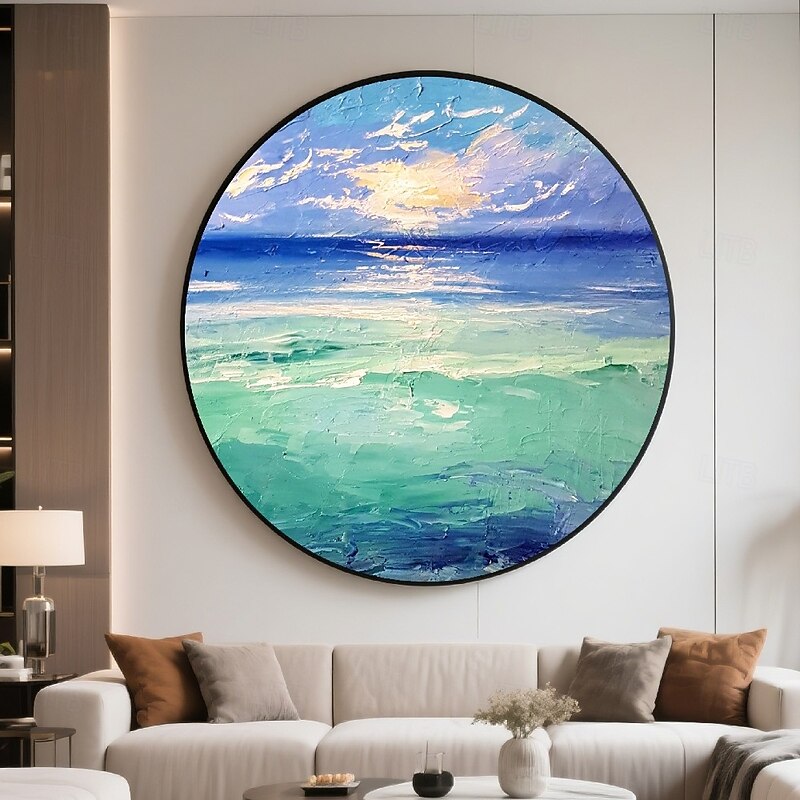 Handmade 3D frame Oil Painting Enchanted Forest Landscape with Vibrant Gradient Hues Rich Textures Thick Impasto Techniques and Detailed Brushstrokes in Round Frame Home Decor