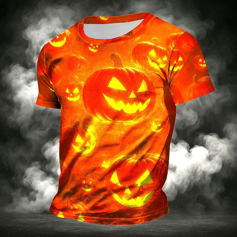 Halloween Men's Pumpkin T Shirt Short Sleeve T shirt 3D Print Crew Neck Shirt Exaggerated Designer Horror Party Street Holiday Blue Orange Summer Spring All Seasons Clothing Apparel S M L XL XXL XXXL