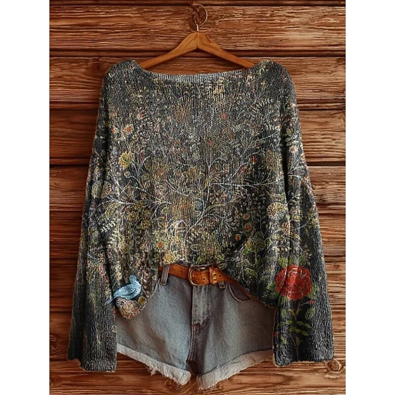Women's Sweater Casual Floral Stylish Modern Long Sleeve Crew Neck Soft Regular Tops Daily Holiday Print Black Yellow Blue Brown Green Spring Fall Winter4