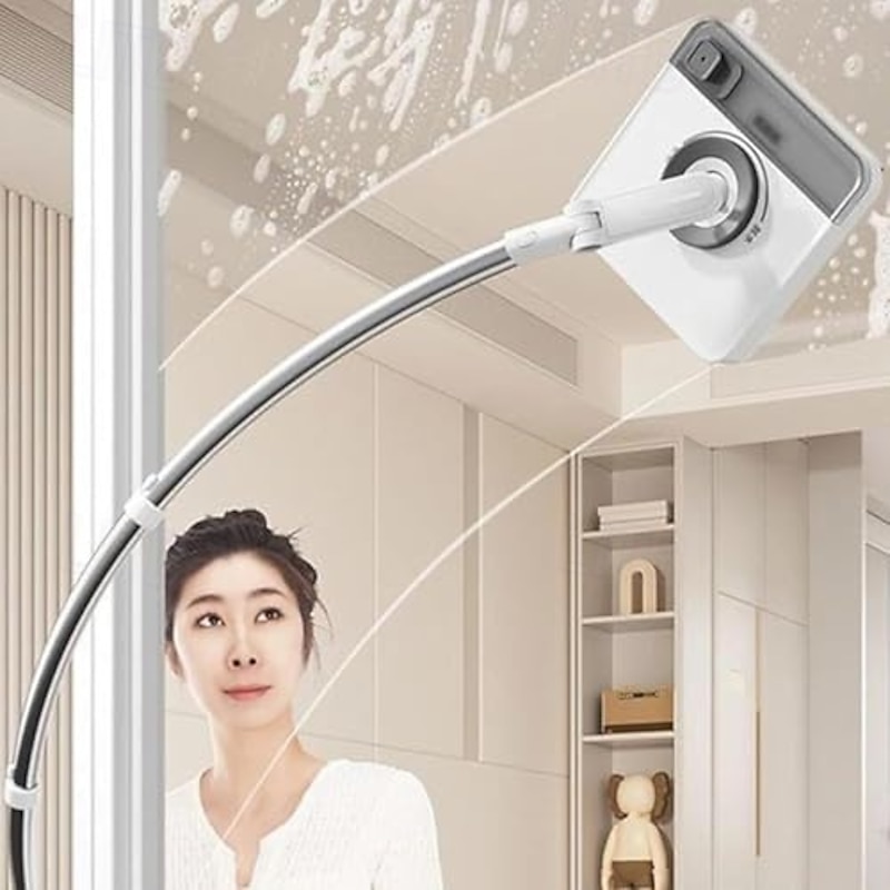 Curved Window Cleaning Brush with Long Handle - Multi-Purpose Squeegee Tool with Extension Rod for Glass Door, Car, Home Floor