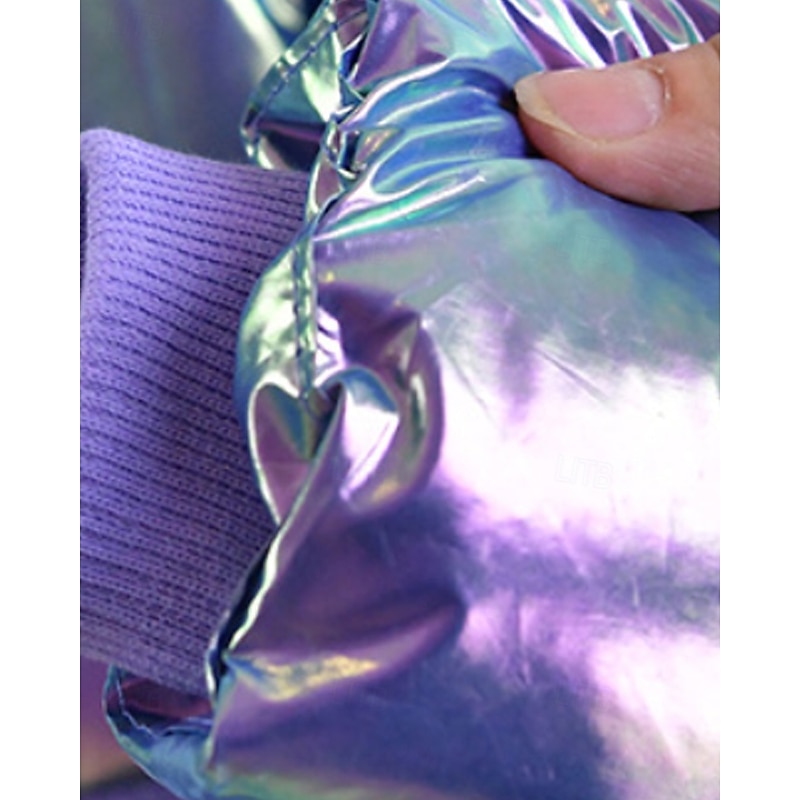 Kids Girls' Down Coat Solid Color Fashion Fur Trim Zipper Pocket School Coat Outerwear 4-12 Years Winter Pink Purple4