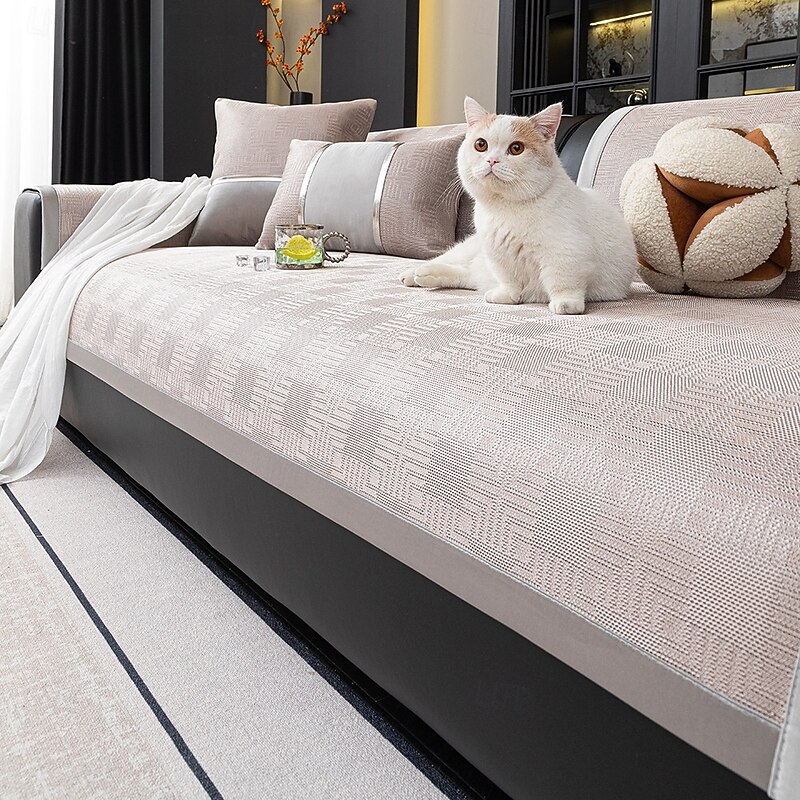 Summer Ice Silk Couch Cover for Pets, Pet Friendly Cooling Sofa Cushion and Throw Blanket, Soft Skin-Friendly Non-Slip Sofa Protector, Luxury Minimalist Slipcover for Living Room4