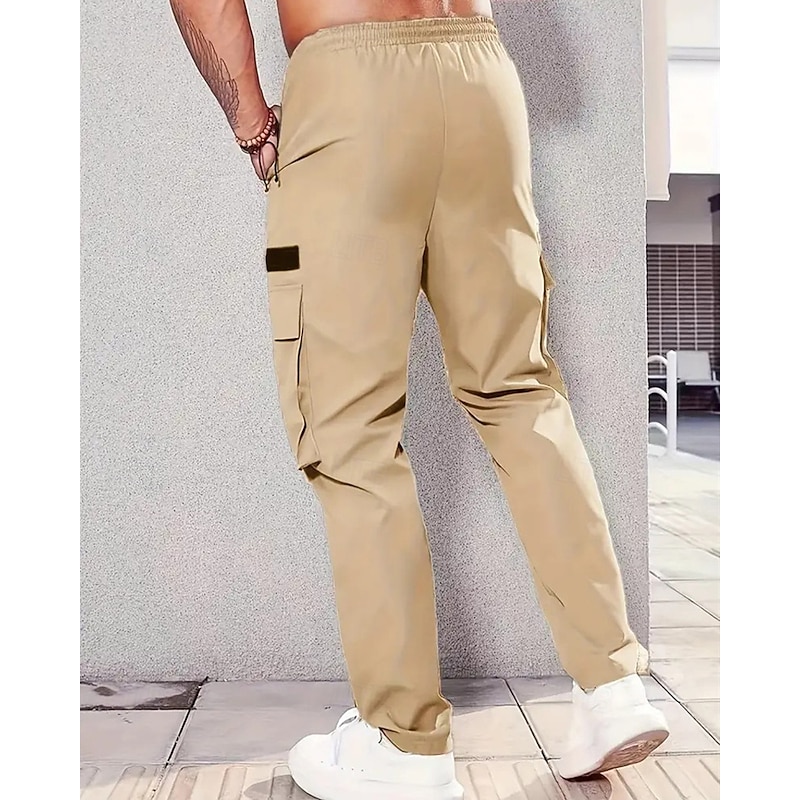 Men's Cargo Pants Trousers Drawstring Pocket Elastic Waist Plain Comfort Sports Outdoor Daily Fashion Casual Black Khaki Micro-elastic2