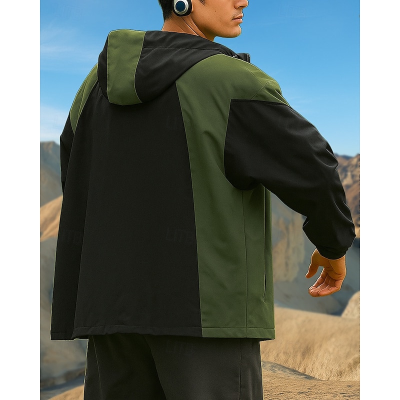 Men's Windbreaker Softshell Jacket Hiking Jacket Outdoor Waterproof Windproof Hiking Outfits Hiking Clothes Spring Autumn / Fall Top Camping / Hiking / Caving Running Patchwork Black Green Khaki2