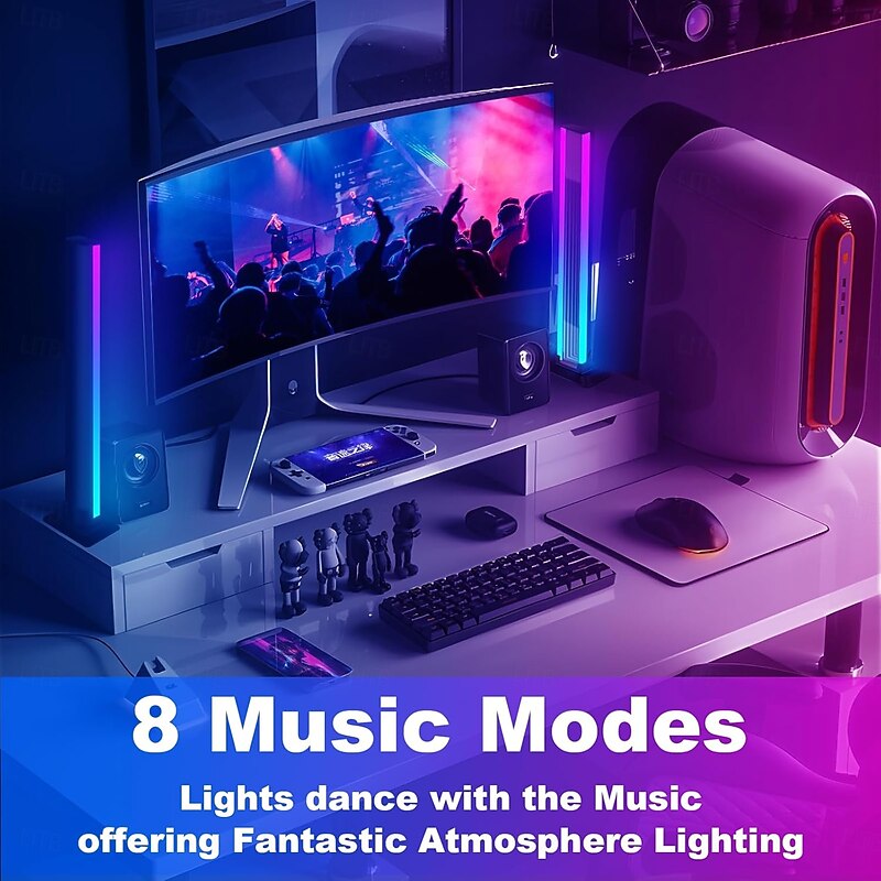 RGB LED Light Strip, Music Sync RGB IC LED Lights Bars, USB Powered Ambient Lighting, Remote Control Color Changing Gaming TV Backlight for Room PC Gaming Monitor Desk4