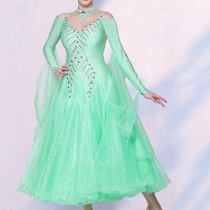 Ballroom Dance Dress Crystals / Rhinestones Women's Performance Party Long Sleeve Imitation Silk3