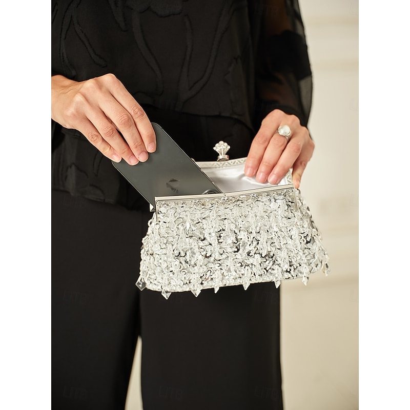 Women's Handbag Evening Bag Polyester Party Wedding Party Sequin Metal handle Solid Color Gold