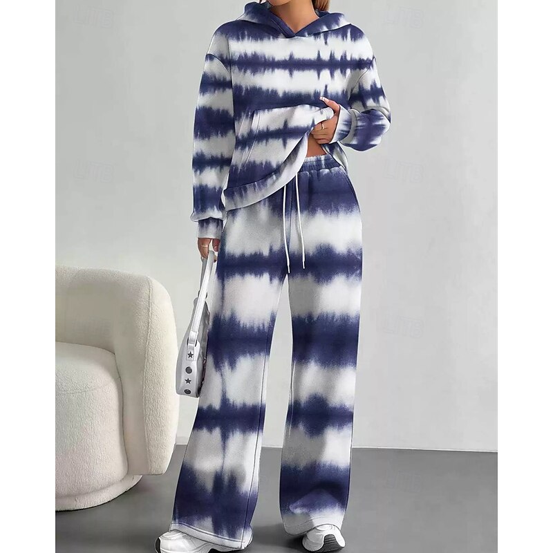 Women's Active Fashion Pants Sets Long Sleeve Hooded Color Block Drawstring Vacation Casual Daily Black White Blue Fall Regular Fit2