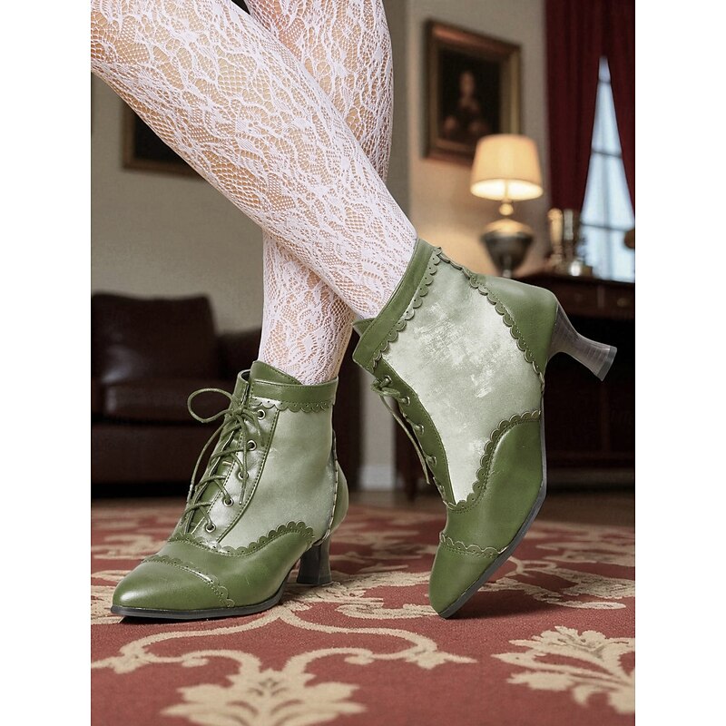 Women's 1920s Light Blue Victorian Lace-Up Ankle Boots – Scalloped Edge Brogue Heels with Two-Tone Design, Edwardian Vintage Style for Retro Costumes, Cosplay, Tea Parties and Daily Wear4