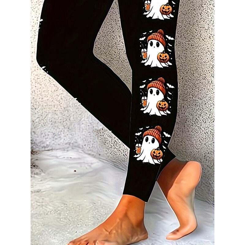 Women's Leggings Vacation Vintage Fashion Full Length High WaistPantsHalloween Graphic Pumpkin Halloween Printing Soft Breathable Stretchy Outdoor Vacation Street Black Spring Fall Winter Slim Fit4