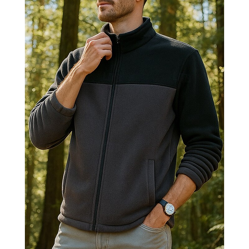 Men's Hiking Jacket Fleece Jacket Winter Outdoor Patchwork Thermal Warm Top Green Grey3