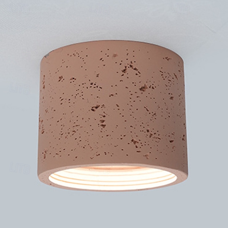 Modern Minimalist Concrete Ceiling Light Fixture Flush Mount LED Ceiling Lamp for Living Room, Bedroom, Hallway Wabi-Sabi Style Cement Cylinder Spotlight Warm White