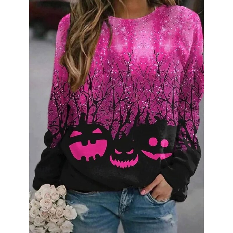 Halloween Women's Pullover Pumpkin Graphic Casual Long Sleeve Crew Neck Round Neck Regular Tops Street Casual Holiday Print Yellow Pink Blue Orange Green Spring Fall Winter4